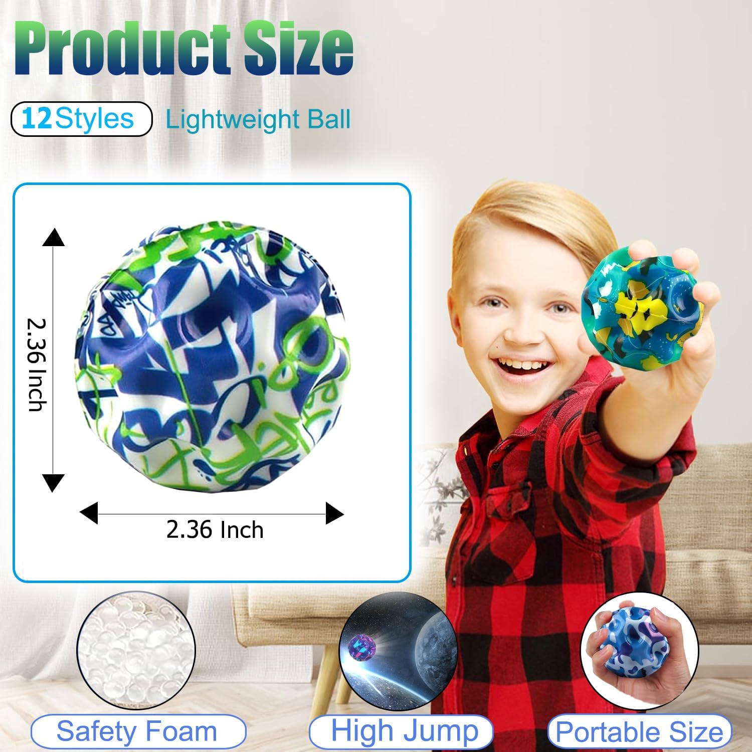 12 Pack Moon Bouncy Balls for Kids, Super High Bouncing Balls, Party Favors for Kids