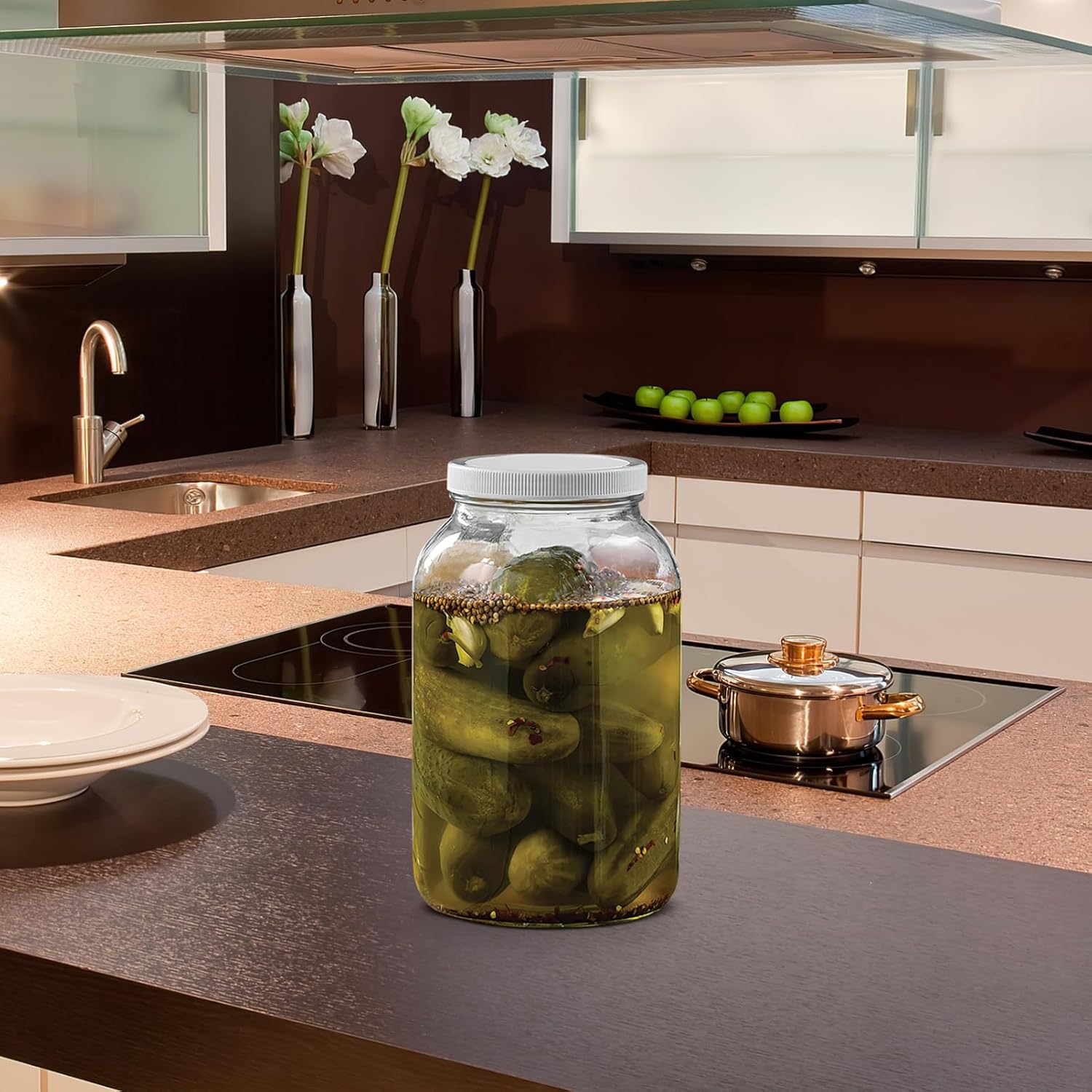 Hemoton Wide Mouth Glass Jar Plastic Lid Airtight Storage Container for Brewing Fermenting and Pickling for Kitchen Use