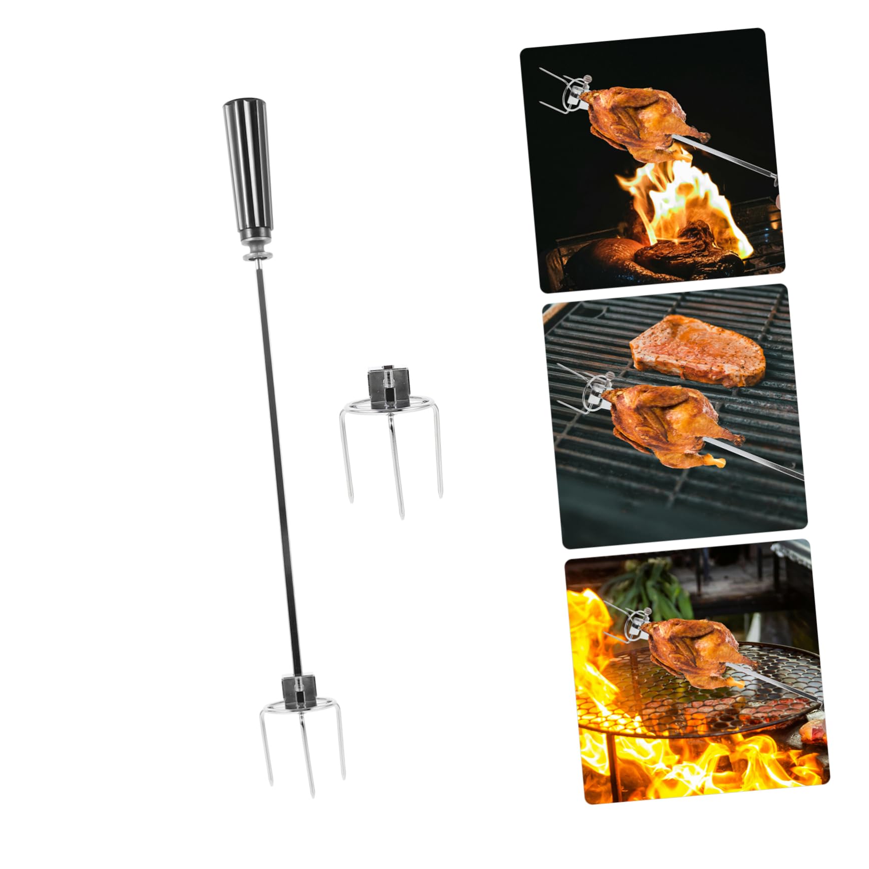 Mikikit 1set Rotisserie Fork for Air Fryer and Bbq for Chicken Fish and Meat Grilling Includes Handle and Screws for Easy Use