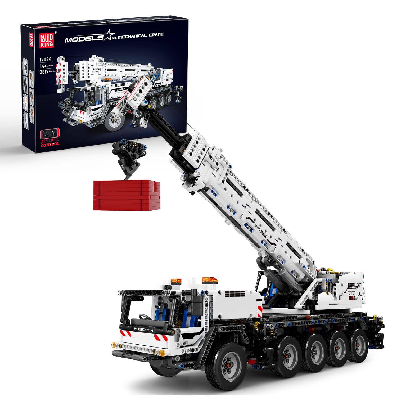 Mould King 17034 Tecnología Grúas con Control Remoto Módulos de construcción Juguetes Camiones RC Grúas de automóviles Módulos de construcción con Control Remoto y 4 Motores (2819 Piezas)