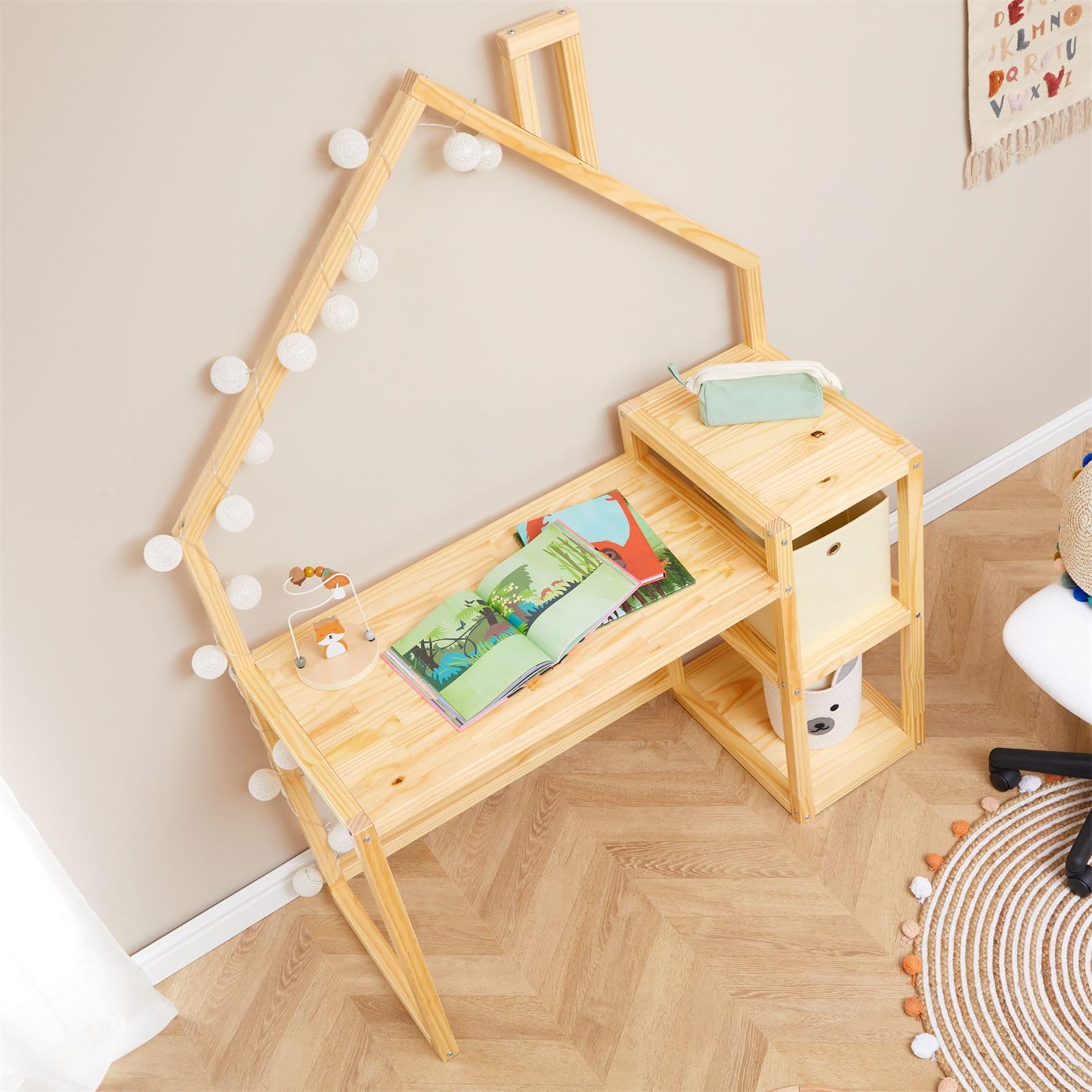 IDIMEX Bureau Enfant NIVIA en Forme de Maison en pin Massif, Bureau Chambre Enfant Bois, en pin Massif Coloris Naturel