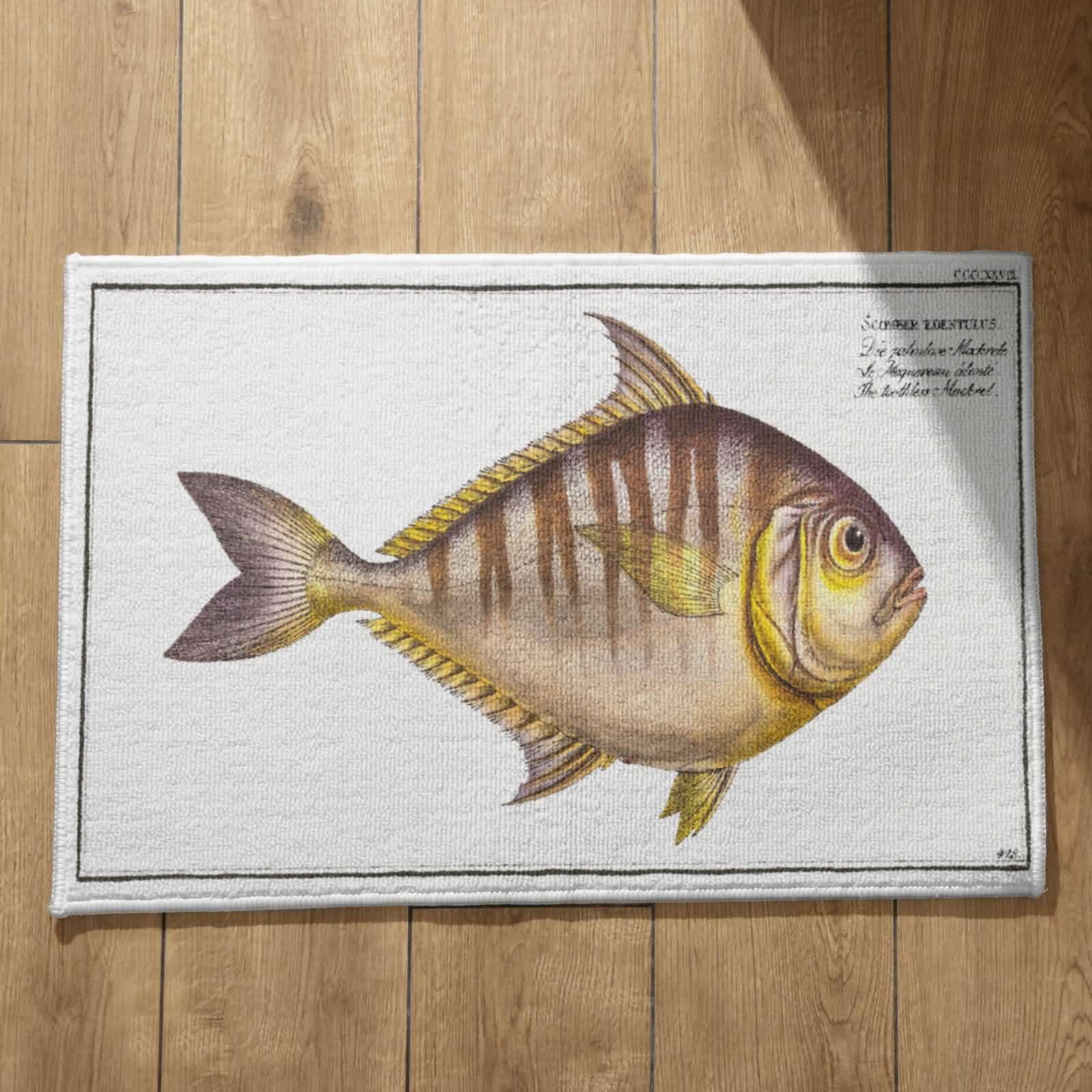 Tapis de bain lavable CEVAN en flanelle douce grand paillasson design poisson 50x80