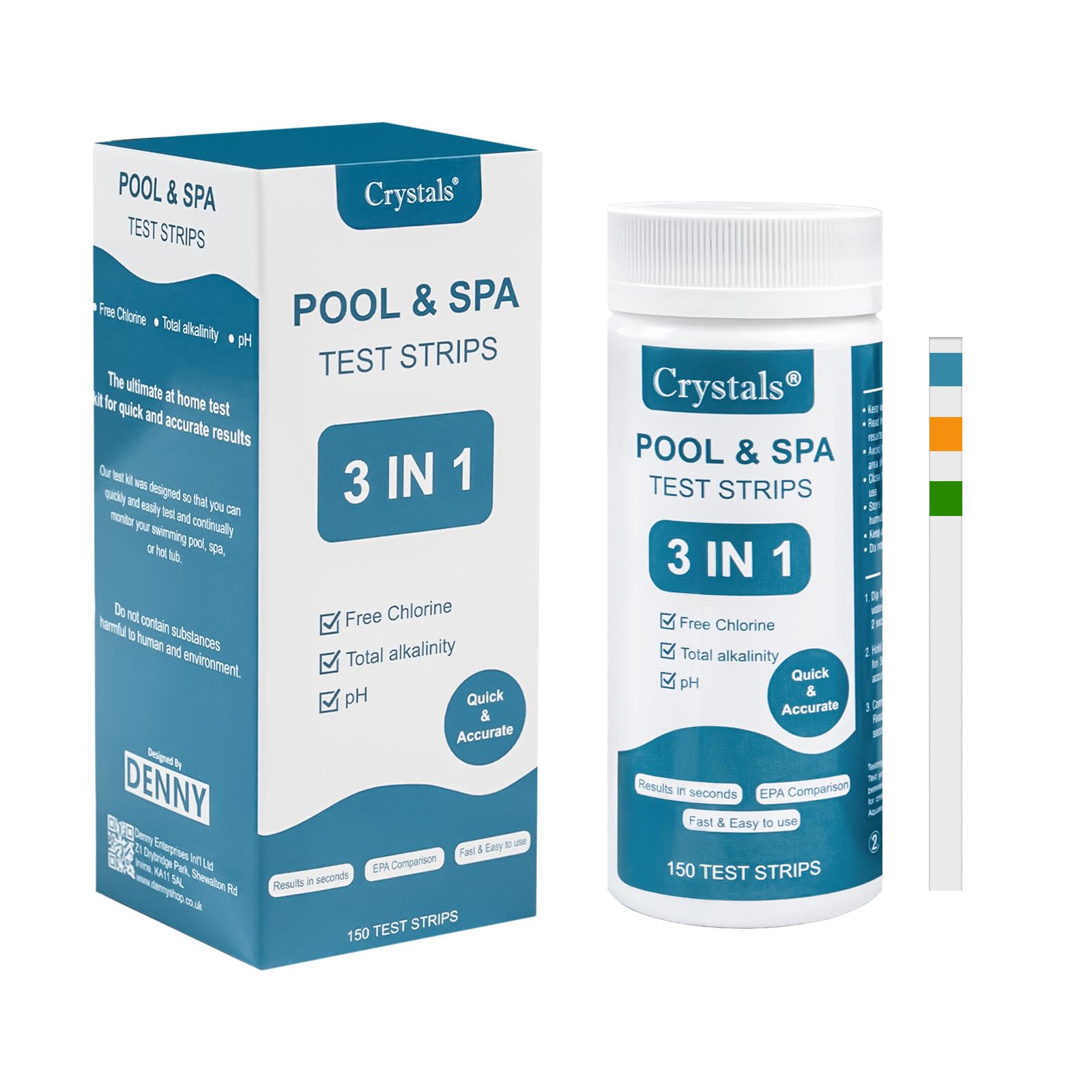 Crystals Pool & Spa Starter Kit – Chlorine Granules, Tablets & Foam Remover Water Care Set, Complete Chemical Treatment Kit for Pools, Hot Tubs & Spas (150 Test Strips Only)