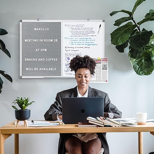 Vista 7 de MAKELLO Combo de pizarra blanca de 24 x 18 pulgadas, pizarra blanca y tablero de letras para escuela, oficina, hogar, restaurante, marco