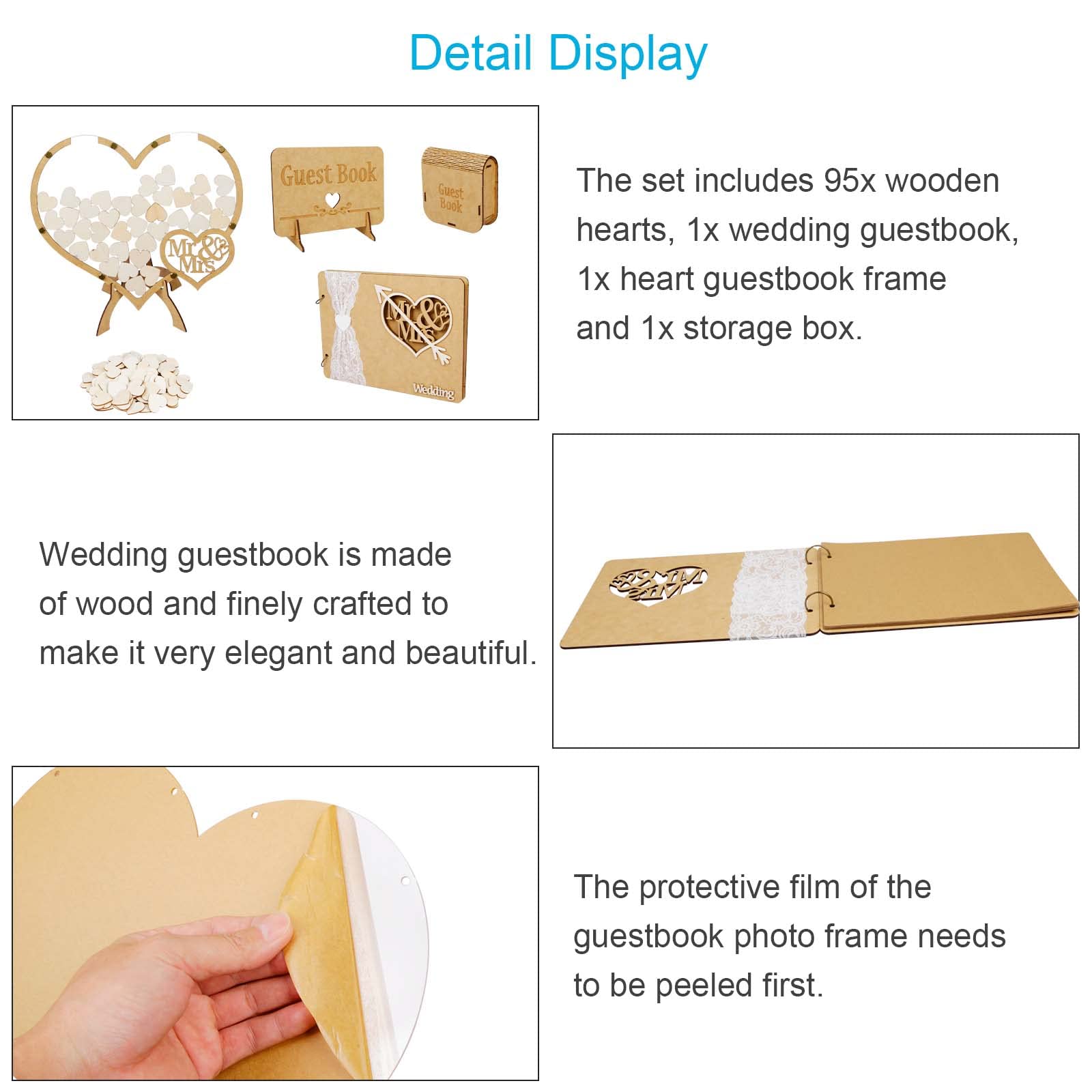 Libro Degli Ospiti Per Matrimonio In Tela Di Iuta E Legno – 70 Pagine Con Cuore Decorato - 2