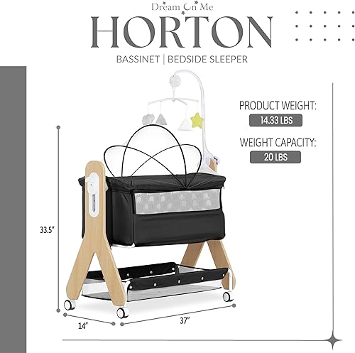 Miniatura 3 de Dream on Me Moisés Horton y cama de noche en color negro