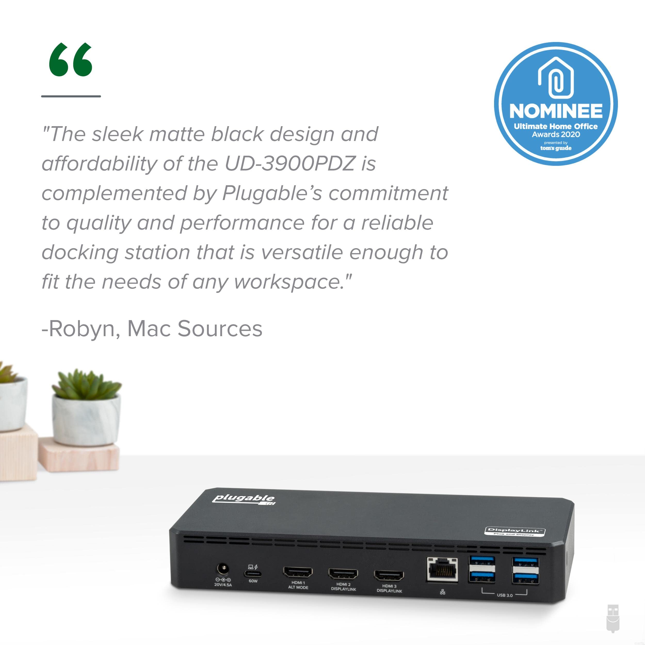 Amazon.com: Plugable USB C Triple Display Docking Station with Laptop  Charging, Thunderbolt 3 or USB C Dock Compatible with Specific Windows and  Mac Systems (3x HDMI, 6x USB Ports, 60W USB PD) :
