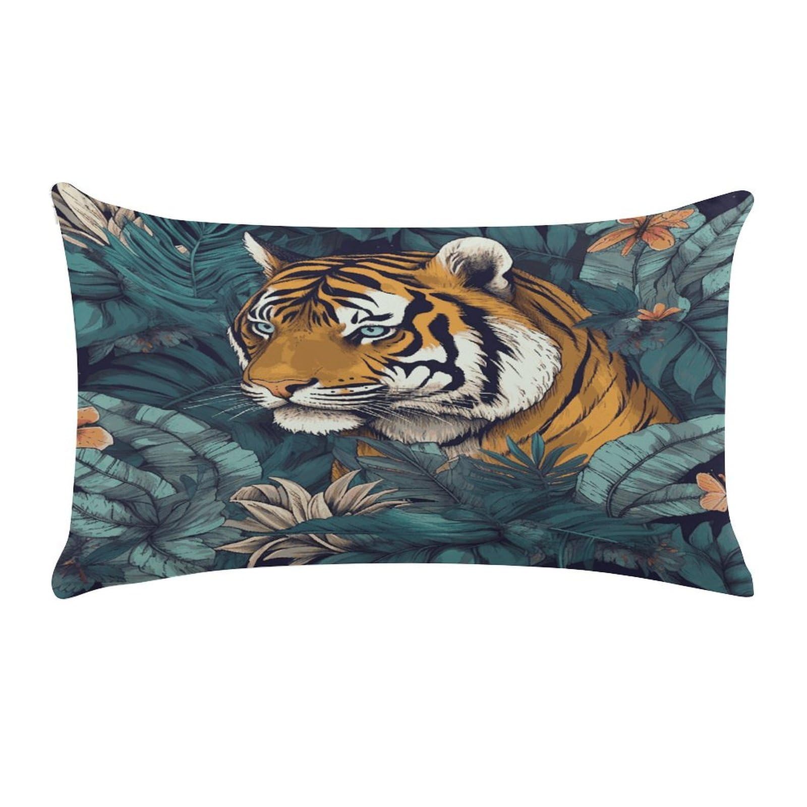 LDGSUPH Tropical Tiger Throw Pillow Cover with Zipper Long Throw Pillow Case Anti-Fading Pillow Protector Super Soft Decorative Cushion Case Exquisite Plush Pillowcase12 X 20 in