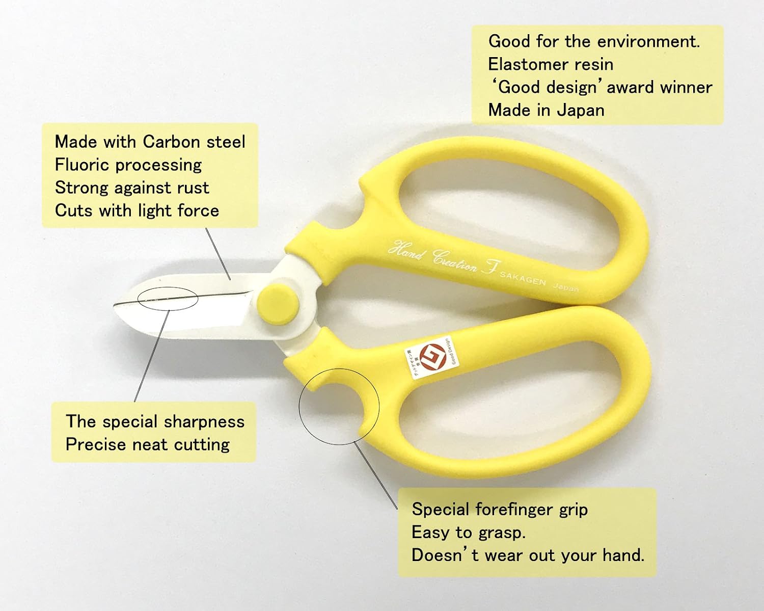 Sakagen Flower Scissors Hand Creation F-170 (Yellow, 170mm)