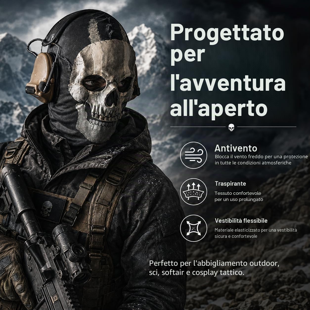 Maschera Ghost Call of Duty, maschera con teschio e merluzzo, maschera fantasma, per Halloween, passamontagna, maschera da fantasma, maschera da scheletro antivento, per cosplay