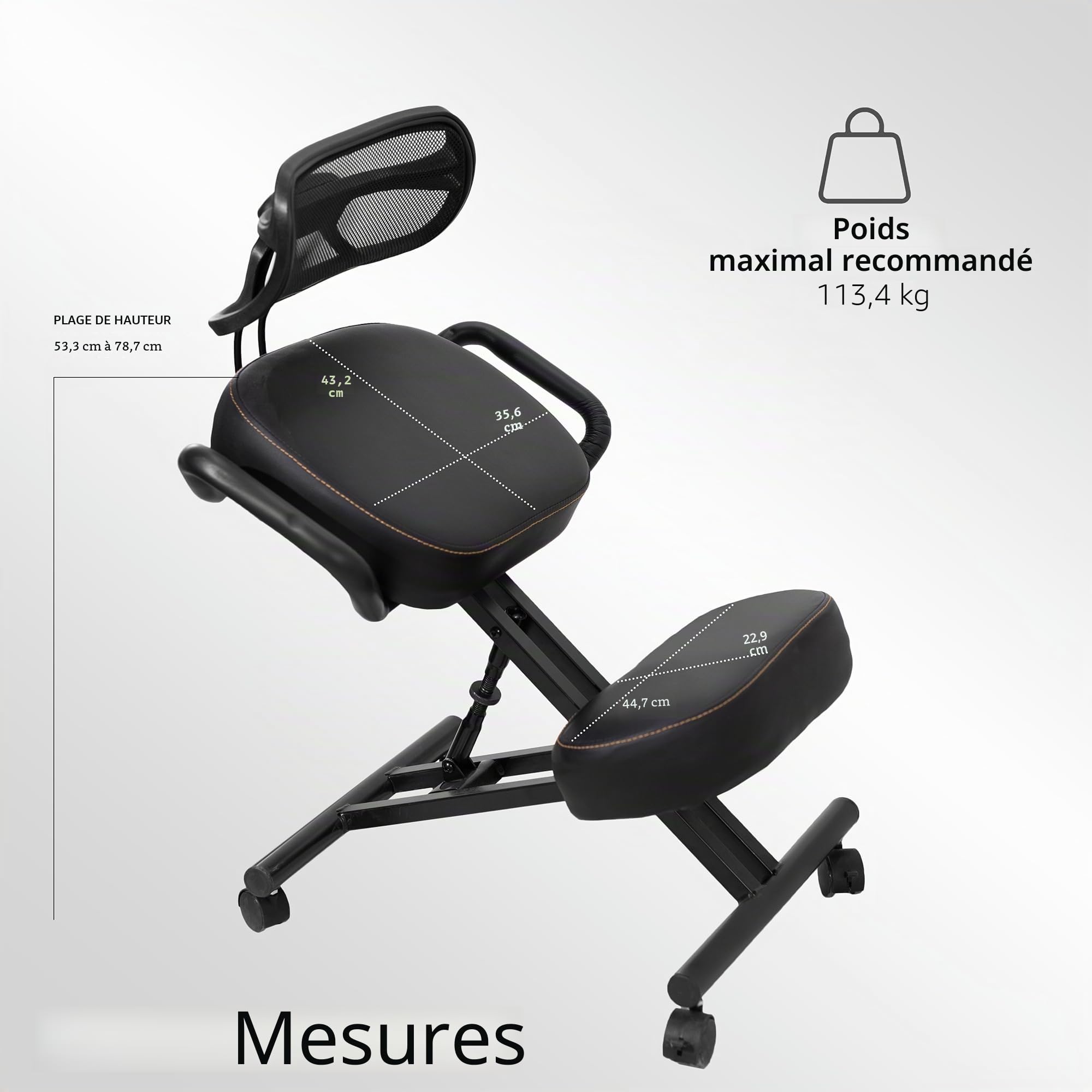 Fauteuil à genoux VIVO DRAGONN DN-CH, métal, noir, taille unique