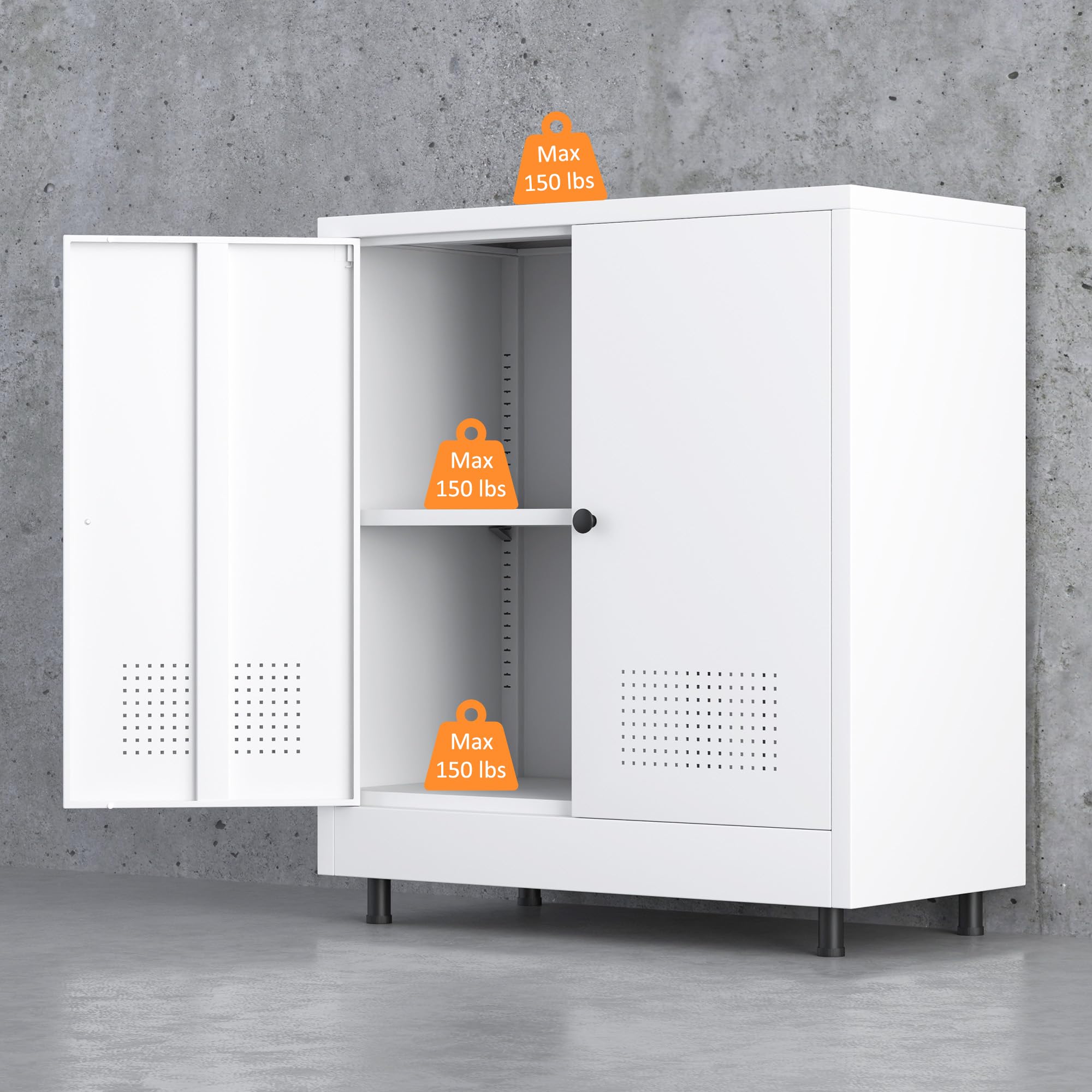 Armadietto in metallo con 2 ante e ripiano regolabile, credenza in acciaio per casa, ufficio, ingresso, soggiorno, dispensa e sala da pranzo (bianco)