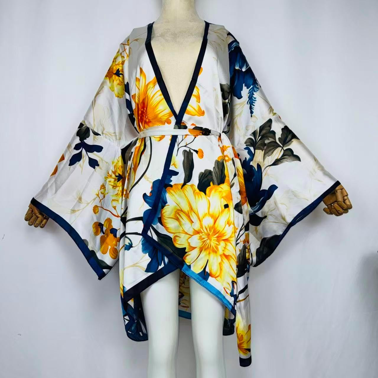 Summer Silk Feeling Beach Cover up Women Cardigan Fashion Sexy Boho African Holiday Party Long Sleeve Robe Kimono Kaftan