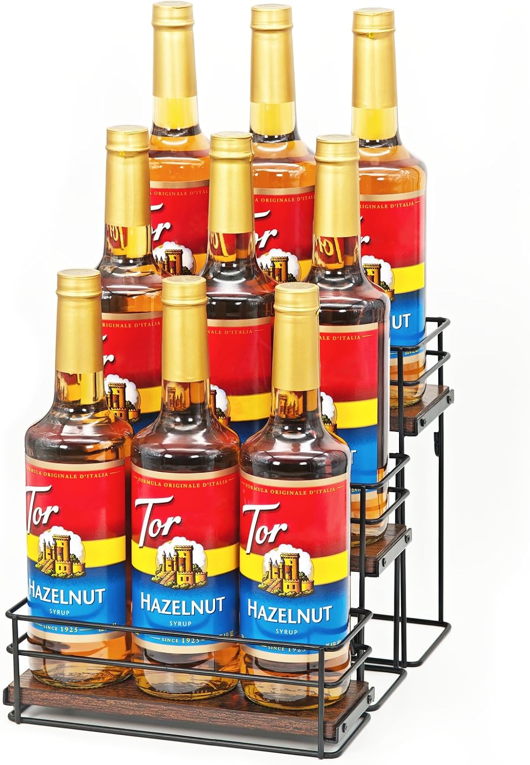 12 Bottle Coffee Syrup Organizer Rack, 3 Tier Coffee Syrup Bottle Stand Holder for Coffee Bar, Installation-free, Liquor Bottle Display Shelf, Coffee Syrup Shelf for Liquor Whiskey Wine Display
