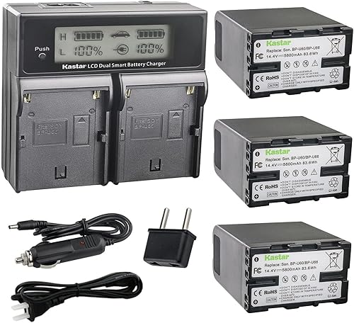 Miniatura 7 de Kastar Paquete de 2 baterías BP-U60  BP-U66 y cargador rápido dual AC LCD compatible con Sony BP-U30, BP-U35, BP-U60, BP-U60T, BP-U66, BP-U65,