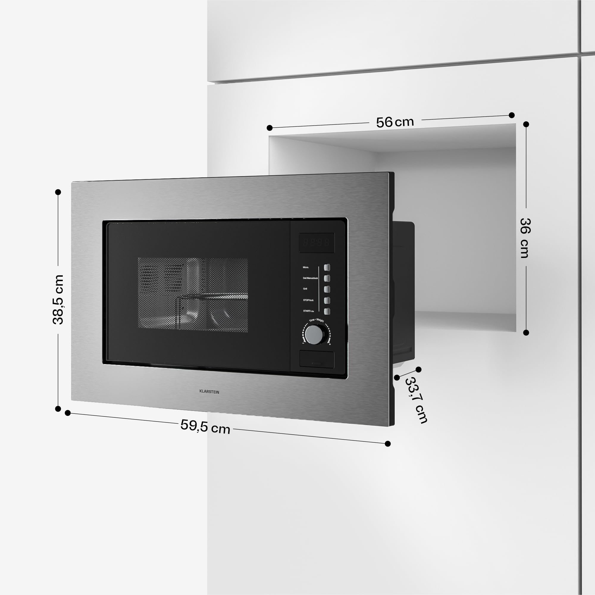 Klarstein Verosteel Microonde da Incasso con Grill – 20L, 700W Microonde & 800W Grill, 8 Programmi, Touch, Acciaio Inox, Forno Microonde Incasso, Acciaio inossidabile