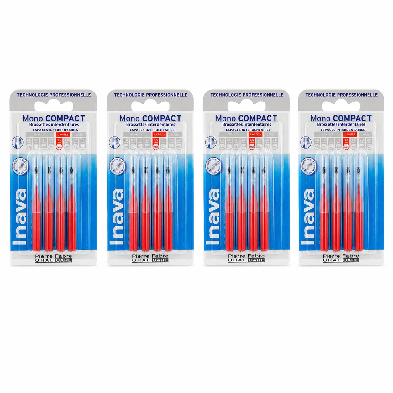Mono Compact Brossettes Interdentaires Rouges ISO 4 1,5 mm Lot de 4