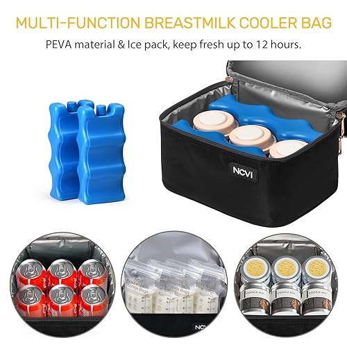 Miniatura 2 de NCVI Bolsa enfriadora de leche materna con 2 paquetes de hielo, bolsa para extractor de leche con enfriador para 6 botellas, bolsa enfriadora de