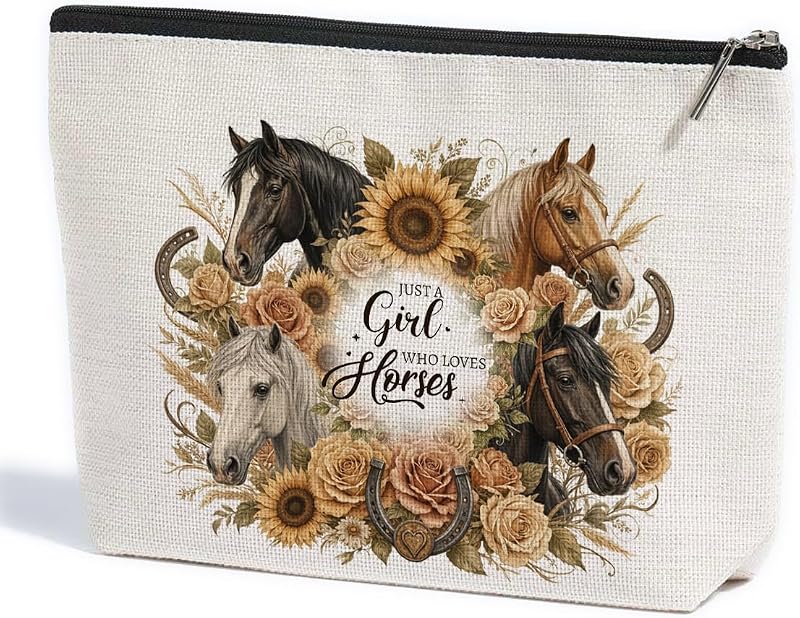 Necessaire de maquiagem ZHAMEN com estampa de cavalos, floral, para viagem, Multicolor 1609