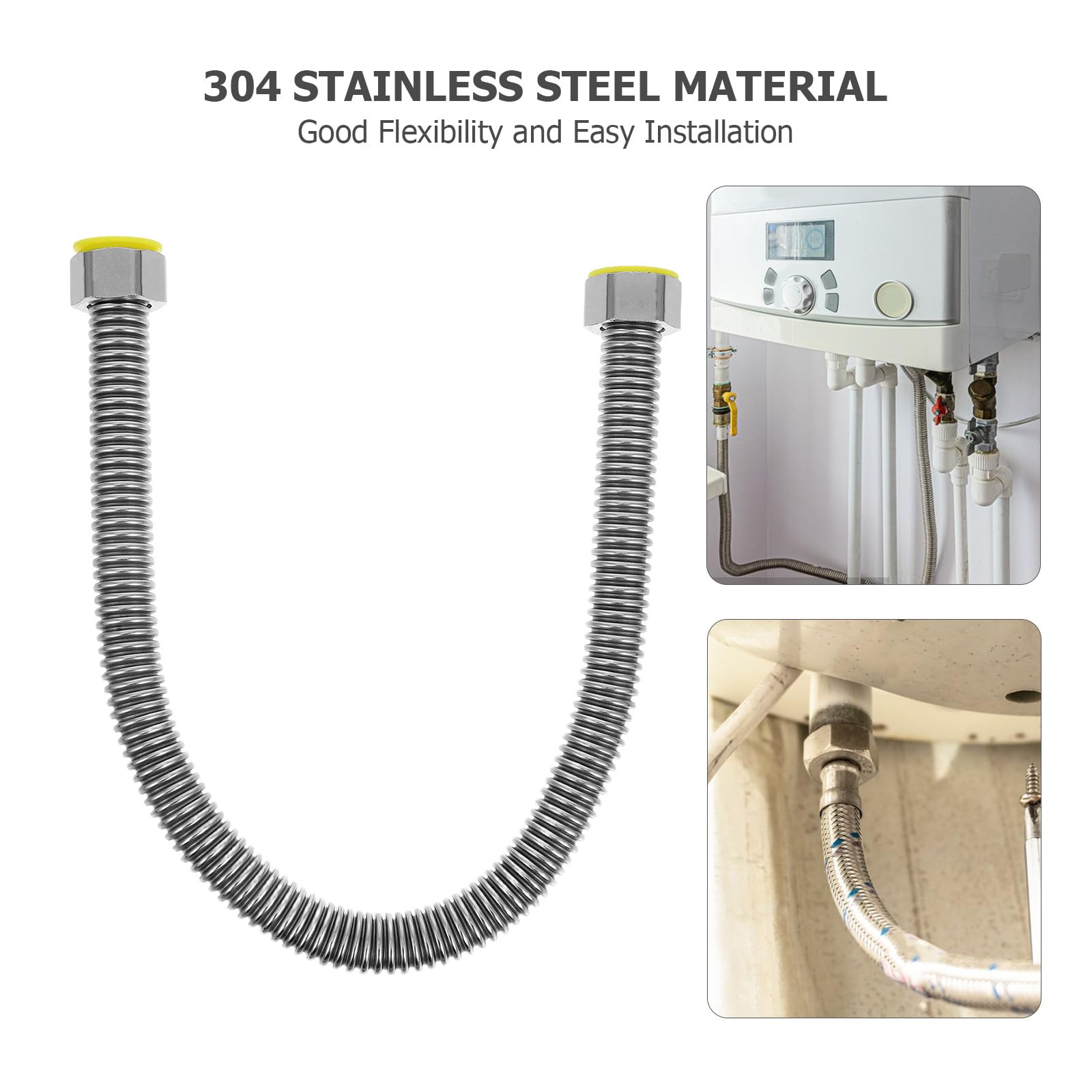 Manguera Corrugada de Acero Inoxidable 304 para Calentador de Agua, Flexible y Resistente, Conexión de Agua Alta Resistencia, 1/2 Pulgada, 40 Cm, 2 Unidades, Uso Doméstico y Fontanería