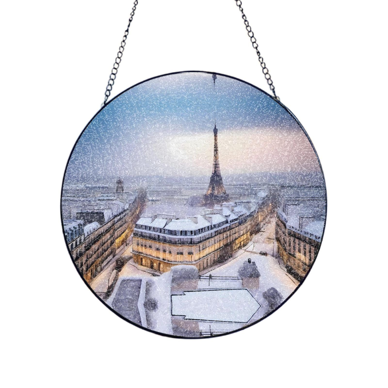 Phayah Syracuse Eiffel Tower Print Glass Window Hanging Sun Catchers Suncatcher Decor For Birthday For Home Garden Porch 10in（25cm）