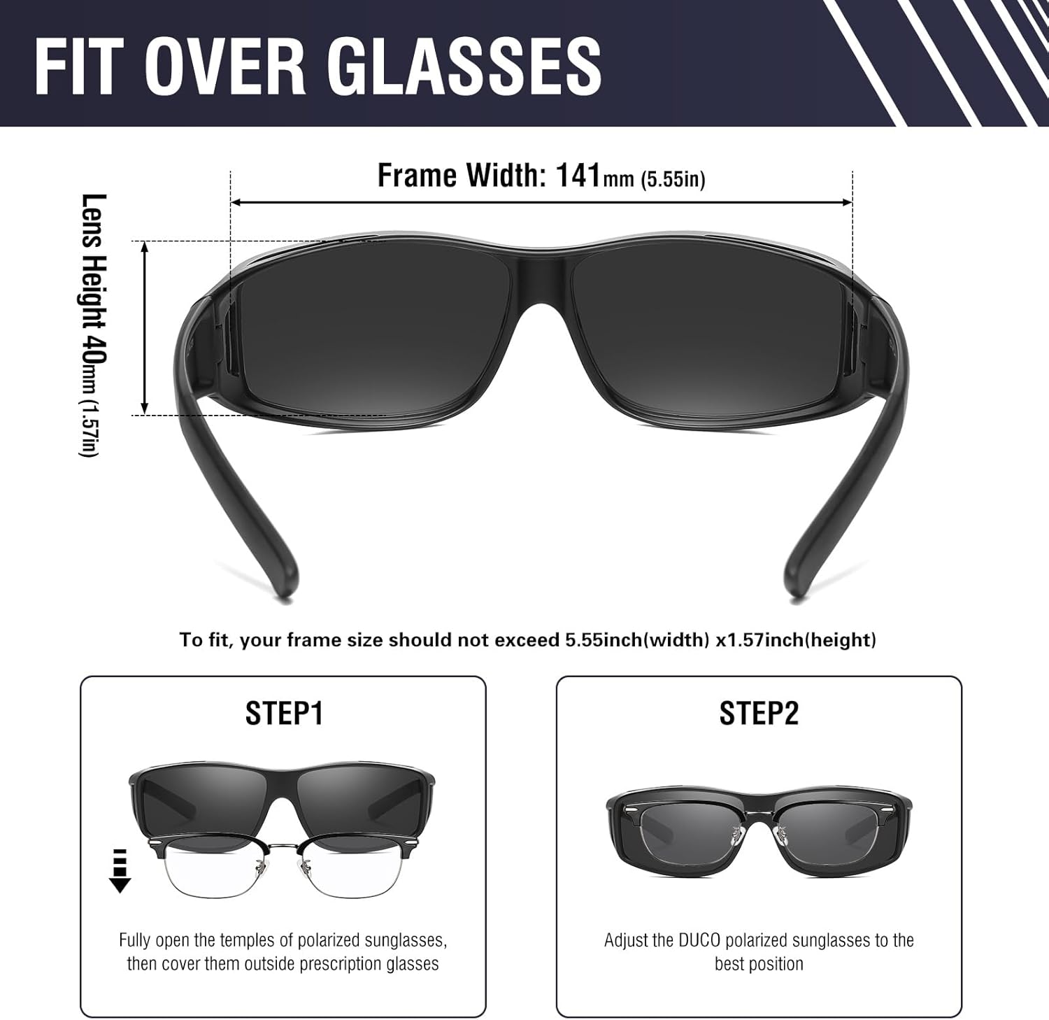 DUCO Fit Over Sunglasses for Men and Women Polarized UV400 Protection Wrap Around Driving Oversized Shades DC8968 - Image 4