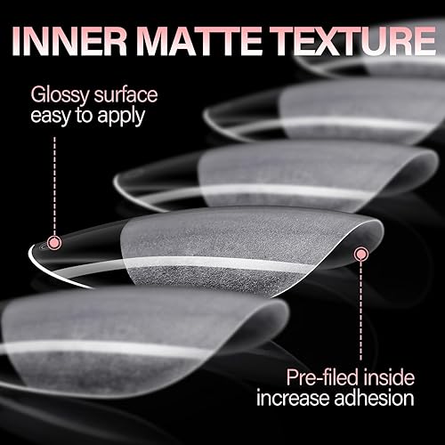 Vista 81 de AILLSA Puntas de uñas medianas de almendra, uñas acrílicas medio mate, gel transparente, cobertura completa, preliminadas, uñas postizas