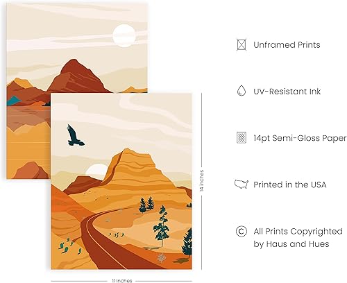 Vista 13 de HAUS AND HUES Juego de póster vintage de parques nacionales, 4 impresiones de parques nacionales, arte abstracto de pared de montaña y naturaleza