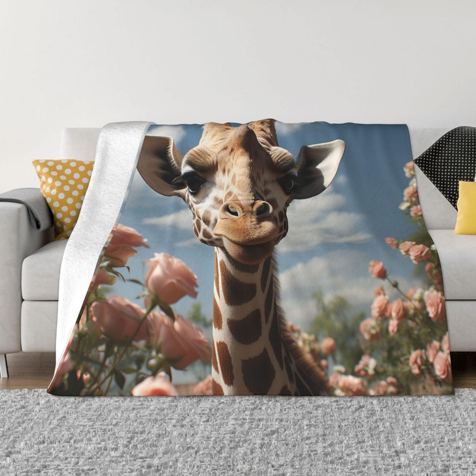 Couverture polaire légère motif girafe pour vos moments cocooning au salon et camping