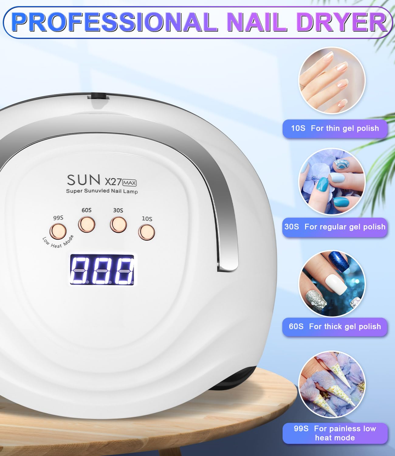 Zawaer Lampe UV Sèche Ongles Professionnel, 380W LED Séchoir à Ongles Automatique, 81 LEDs, Séchage Rapide, Grand LCD Ecran, 4 Minuteries 10s/30s/60s/99s pour Vernis Semi Permanent, Gel et Vernis