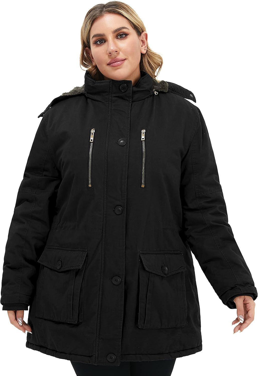 Soularge Women's Winter Plus Size Thickened Cotton Coat with Detachable Hood - Image 5