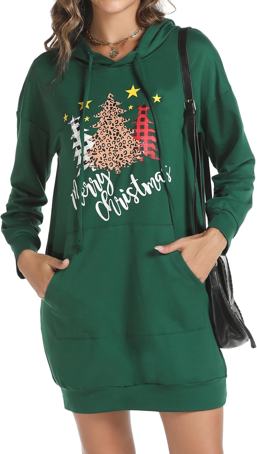 Quenteen Women Hoodies Dress Hooded Sweatshirts Dress Casual Long Sleeve Tunic Dress Oversized Sweatshirts with Pocket