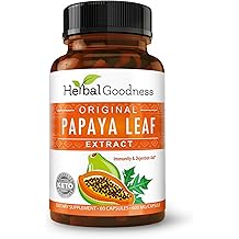 Herbal Goodness Papaya Leaf Extract Digestive Enzymes - 10X Strength 60/600mg Veg Capsules- Blood Platelet, Bone Marrow &amp; Spleen Support, Immune Gut &amp; Super Digestive Health - Made in USA