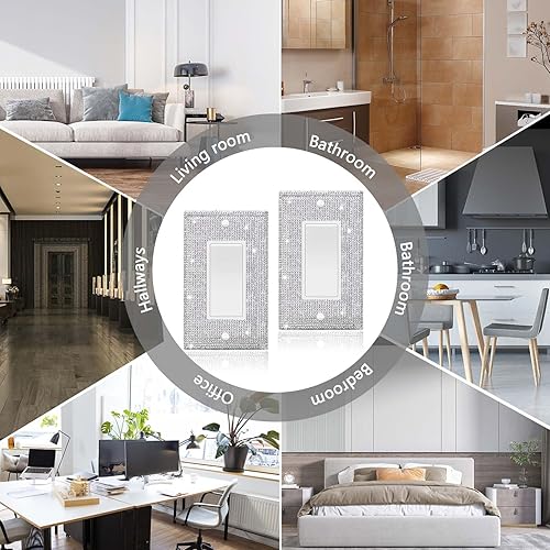 Miniatura 5 de Placa de pared para interruptor de diamantes de imitación brillantes plateados, cubiertas para interruptor de luz de palanca de doble banda,