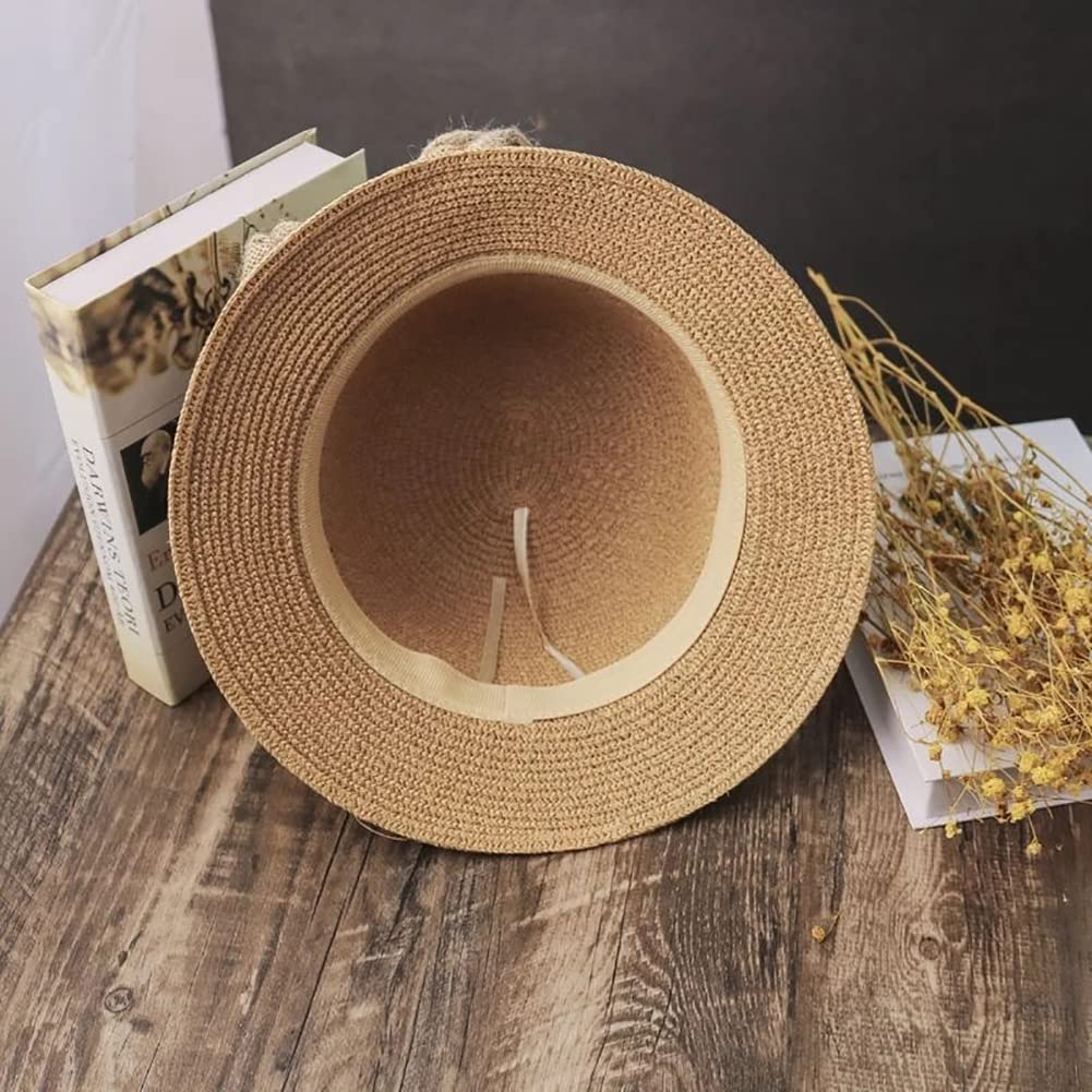 JIHUOO Straw Cloche Hat Summer Bowler Hat Sun Church Hat 1920s Vintage Bucket Hat Foldable Beach Hat with Bow for Women