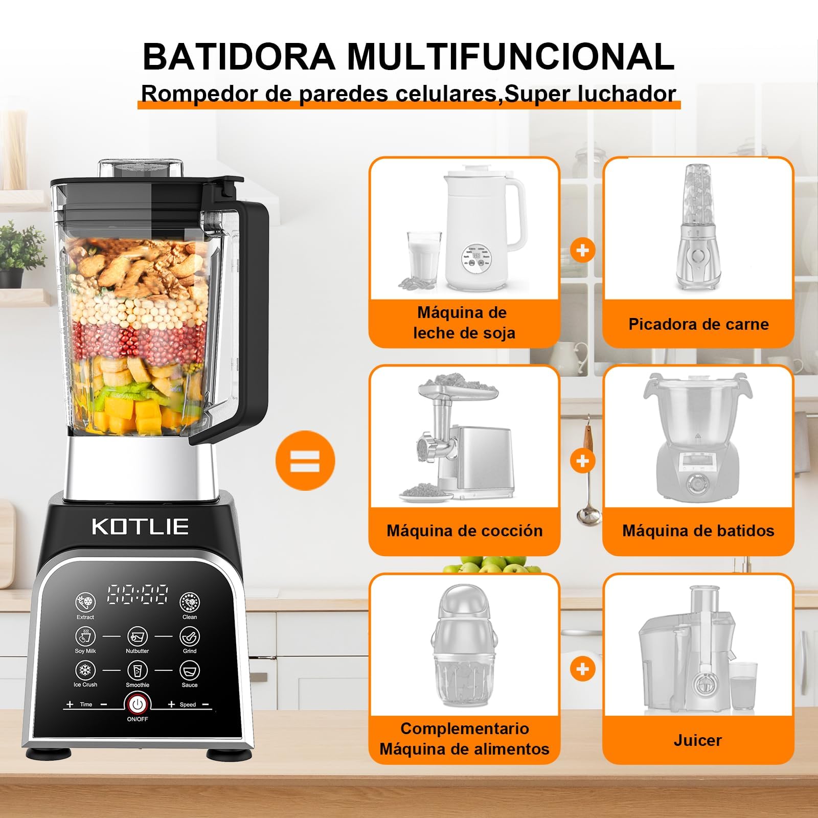 Batidora de Plástico de 2000W Profesional Licuadora de 2L con 8 Programas y Función de Limpieza Automática, Sin BPA 28000 rpm (NEGRO)
