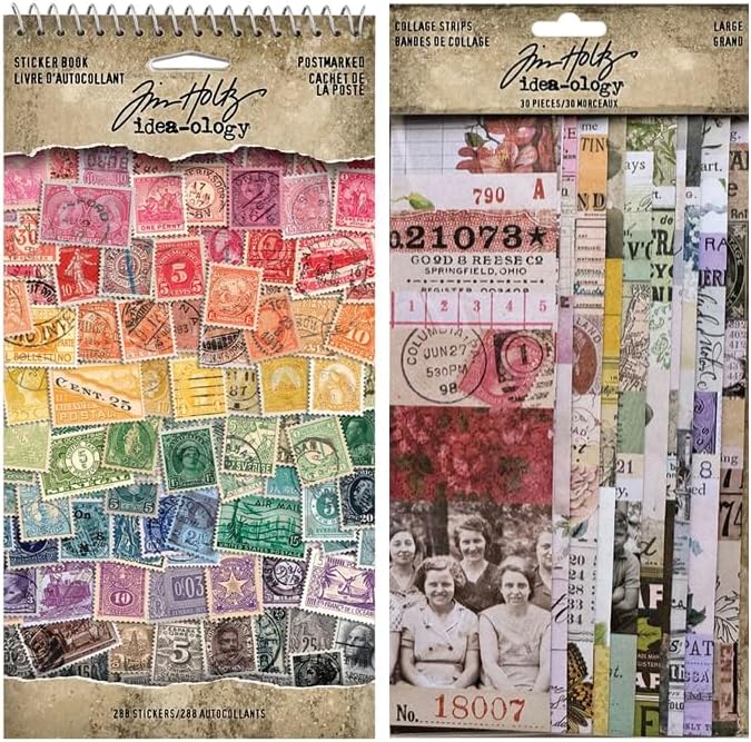 Ink Bundle Idea-Ology - Tim Holtz - Sticker Book Postmarked th94387 and Collage Strips Large th94367 - - May 2024 Release, many