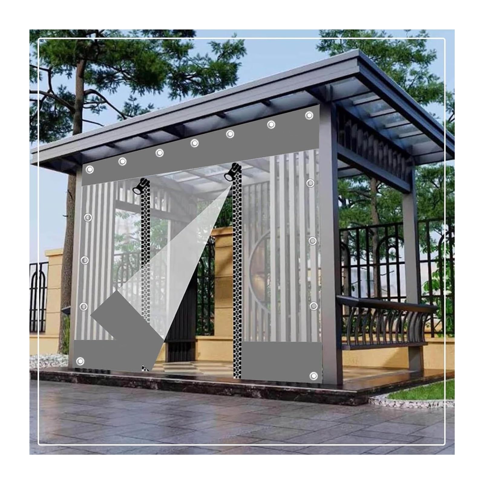 DETPWVWB Grey Clear Tarp Curtains With Zippered Door,Pvc Partition Tarpaulin Rain Curtain,for Garden Pergola Gazebo(3x2.2m(9.8 * 7.2ft))(4x2m(13.1 * 6.6ft))