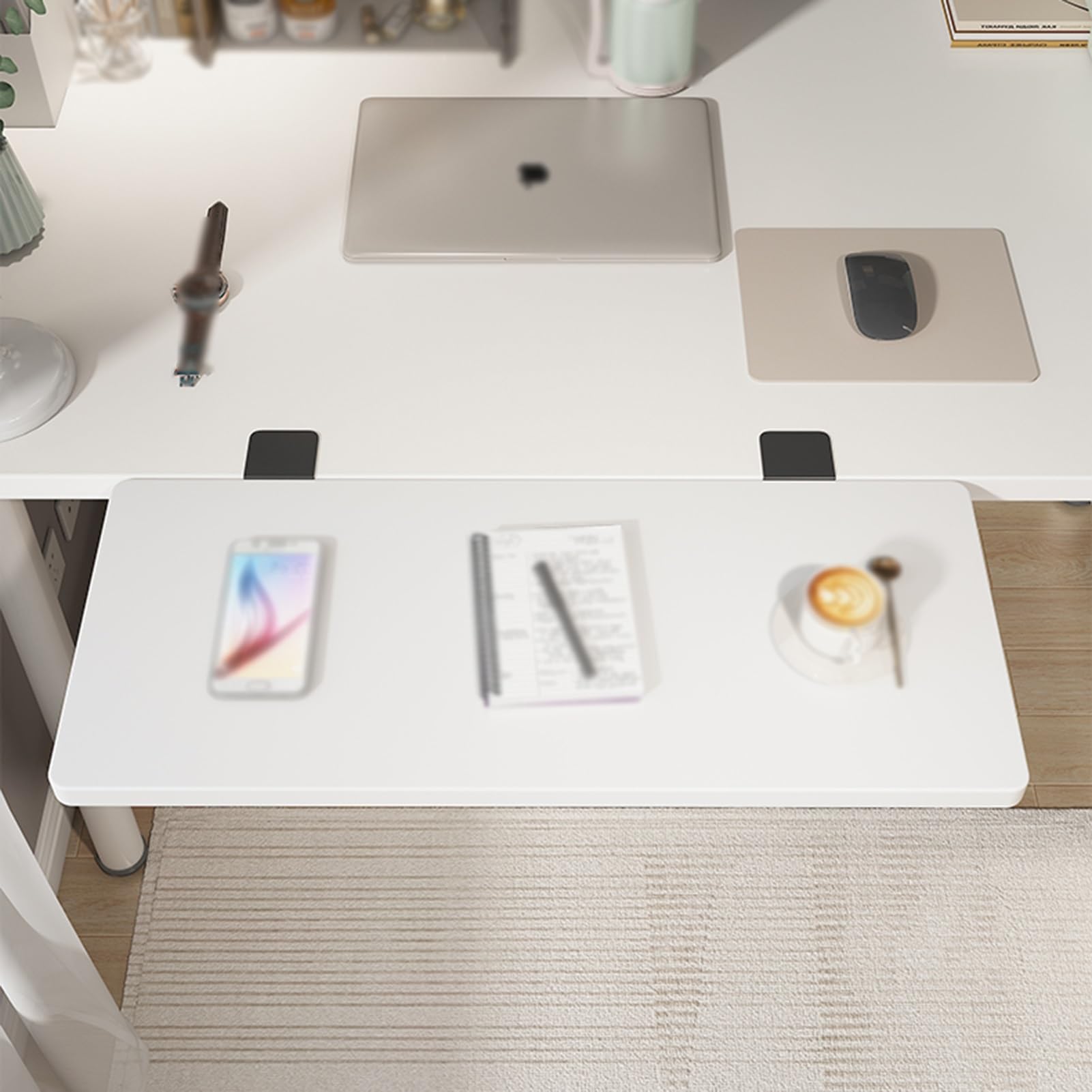 Piegare Scrivania Regolabile Legno, Scaffale Organizzatore per Scrivania Piccoli Spazi, Officina, Garage, Casa, Ufficio, Bar, Cucina, Sala Pranzo(White Stone,120x20cm)