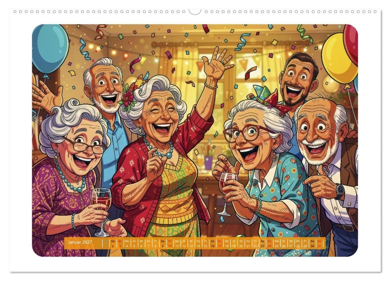 Charmante Rentner im Comic-Stil (hochwertiger Premium Wandkalender 2027 DIN A2 quer), Kunstdruck in Hochglanz: Fröhliche, liebevoll gezeichnete ... sie Gelassenheit. (CALVENDO Menschen)