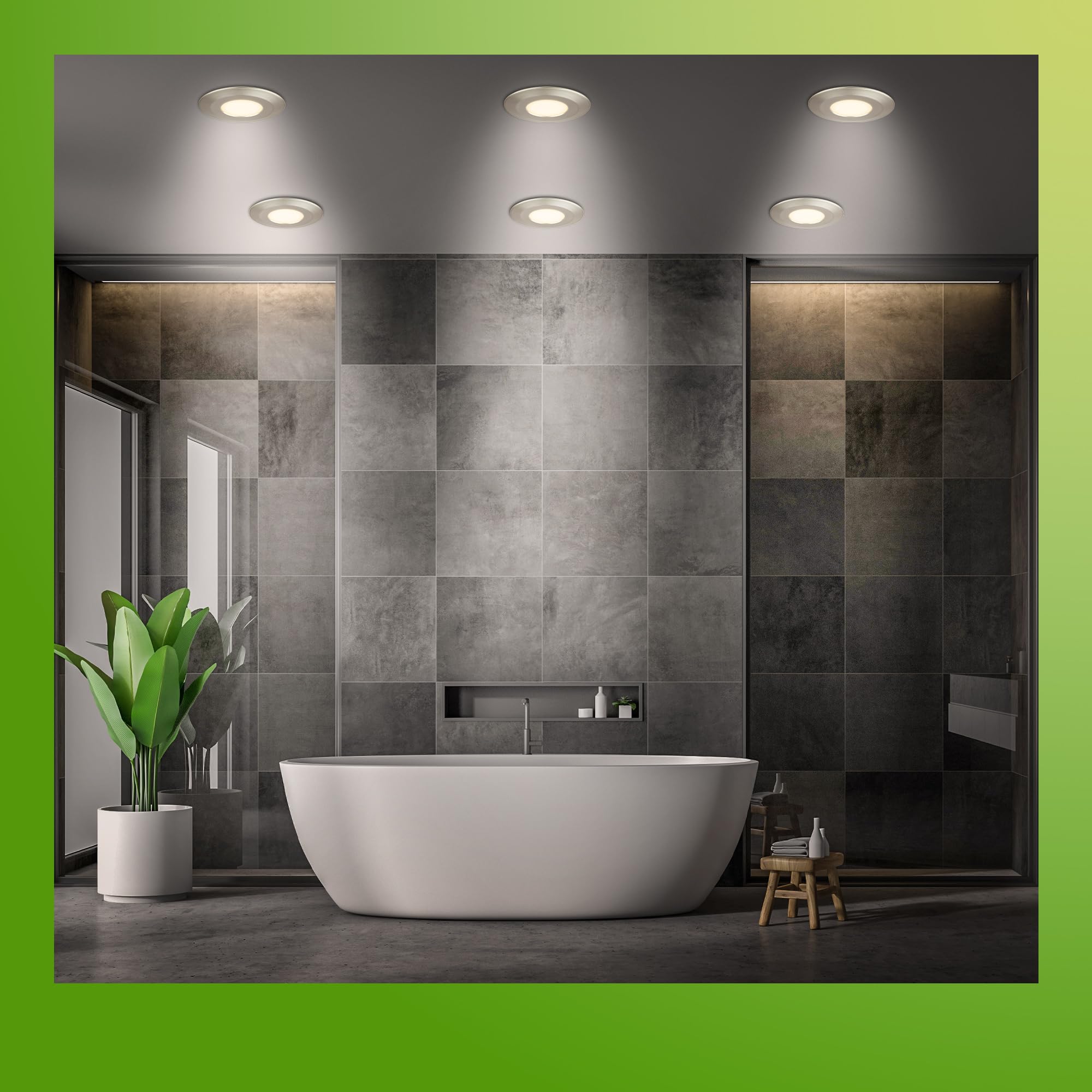 BRILONER - 6er Set LED Bad Einbaustrahler 230V Gehäuse 50% recycelt, Farbtemperaturwechsel, Dimmbar, IP44, Ra90, LED Spot, flach, Decke, Einbauleuchten, Badezimmer, 68mm, 90x30mm (DxH), Matt-Nickel