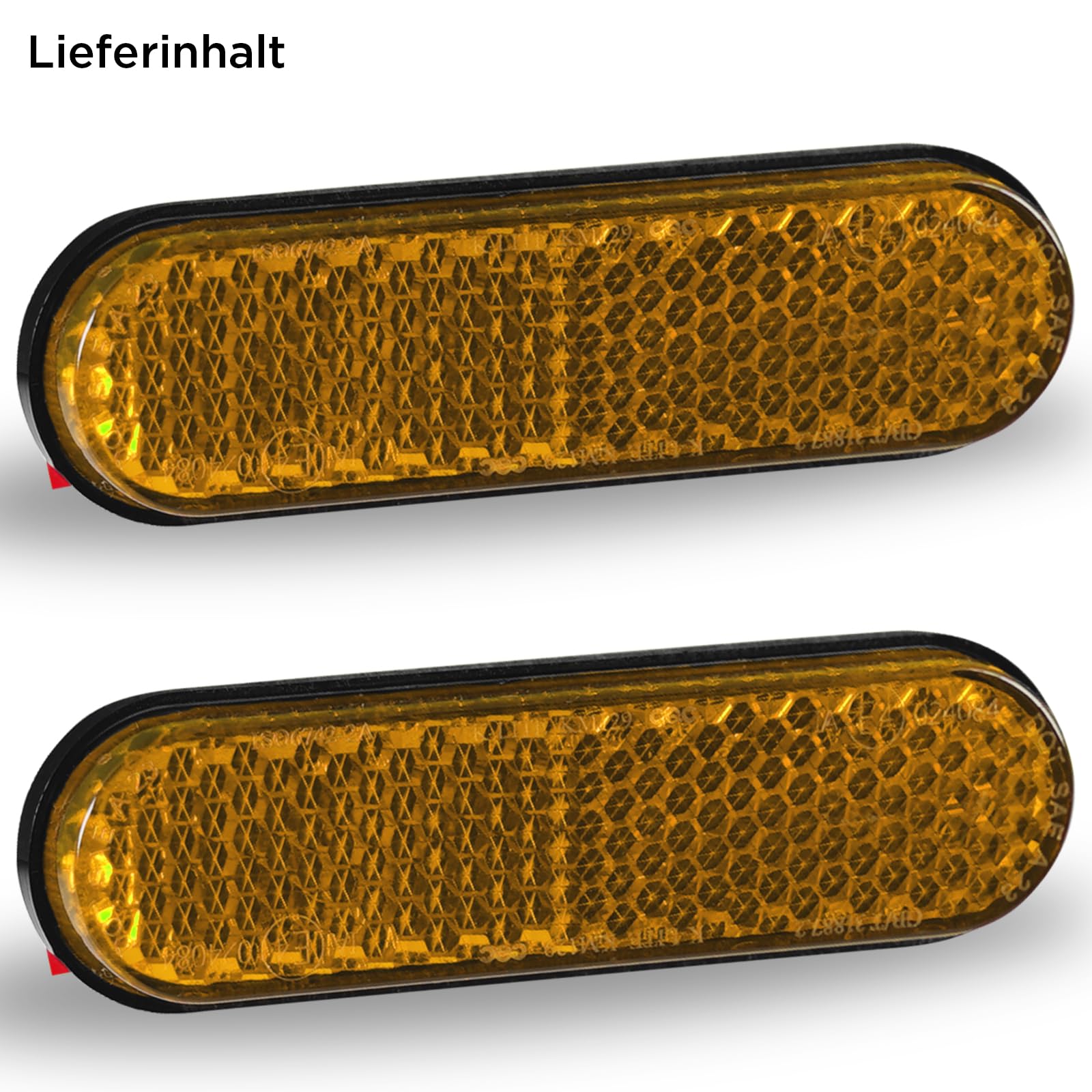 polarmotor Riflettore giallo moto Mini 70 × 20 × 8 mm E4 riflettore catadiottro E4 occhio di gatto per scooter elettrico bicicletta autoadesivo, 2 pezzi