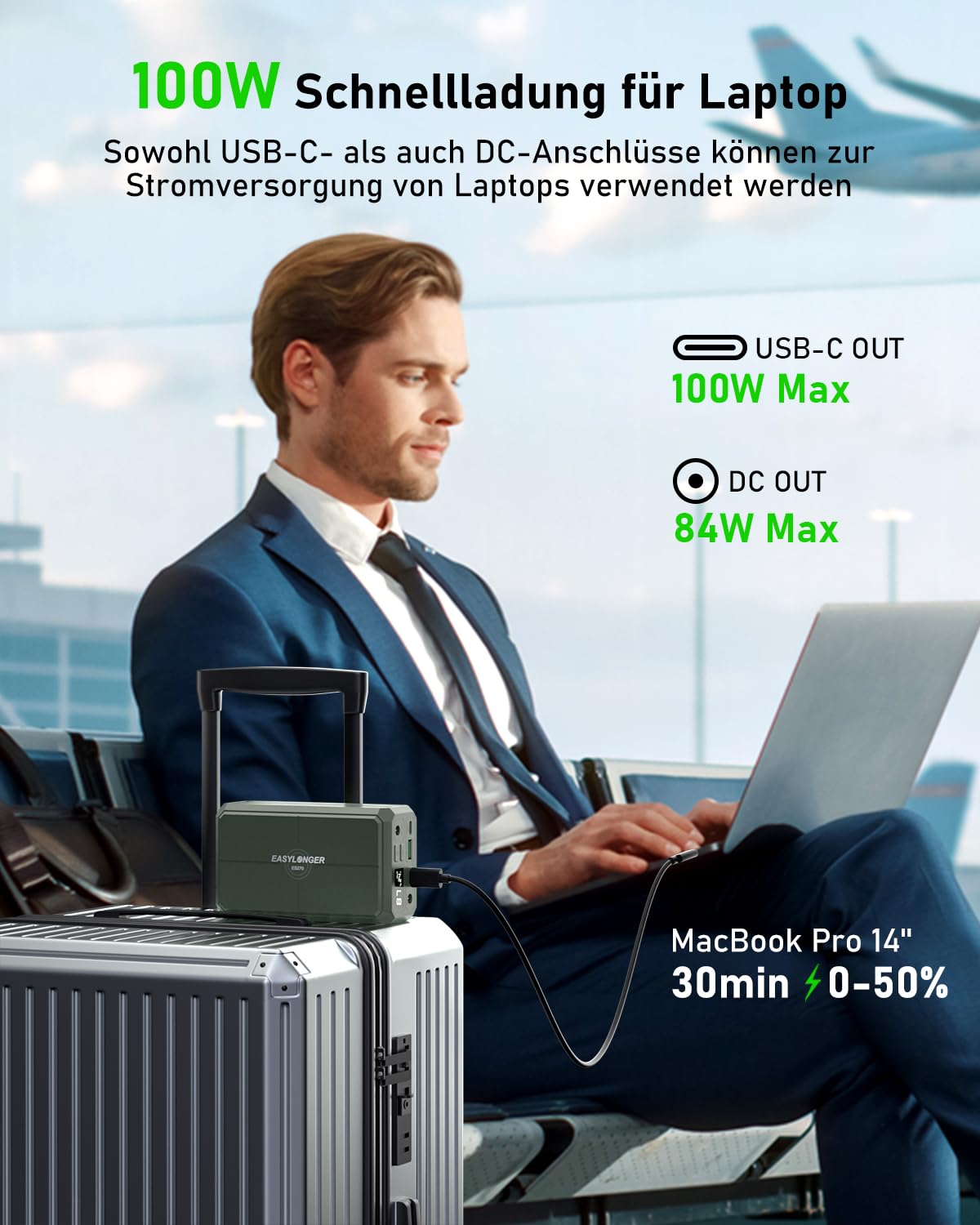 EASYLONGER ES270 CPAP Akku für Flugreisen 99.9Wh CPAP-Akkupack für Camping CPAP Powerbank for for ResMed AirMini, AirSense 11/10, AirCurve 11/10, Sefam EcoStar, S.Box, NEA, BMC M1 Mini, DreamStation