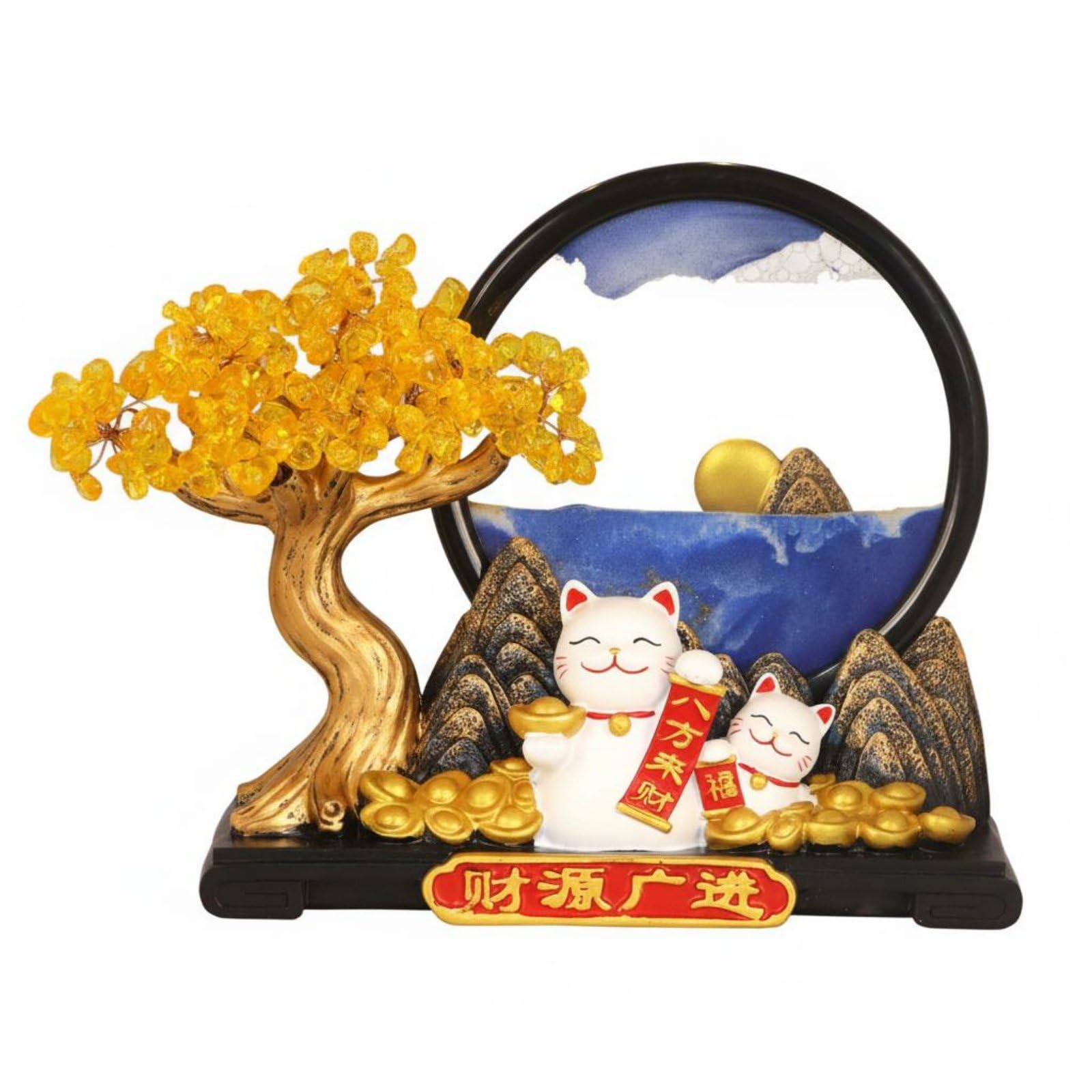 predolo Glückskatze Figur Wohlstandsbaum Wohnfigur Katzen Deko Harzkunstwerk Ausgearbeitete Maserung Glanzelemente Symbol für Reichtum für Vitrine Sideboard Konferenzraum Shop, Orange
