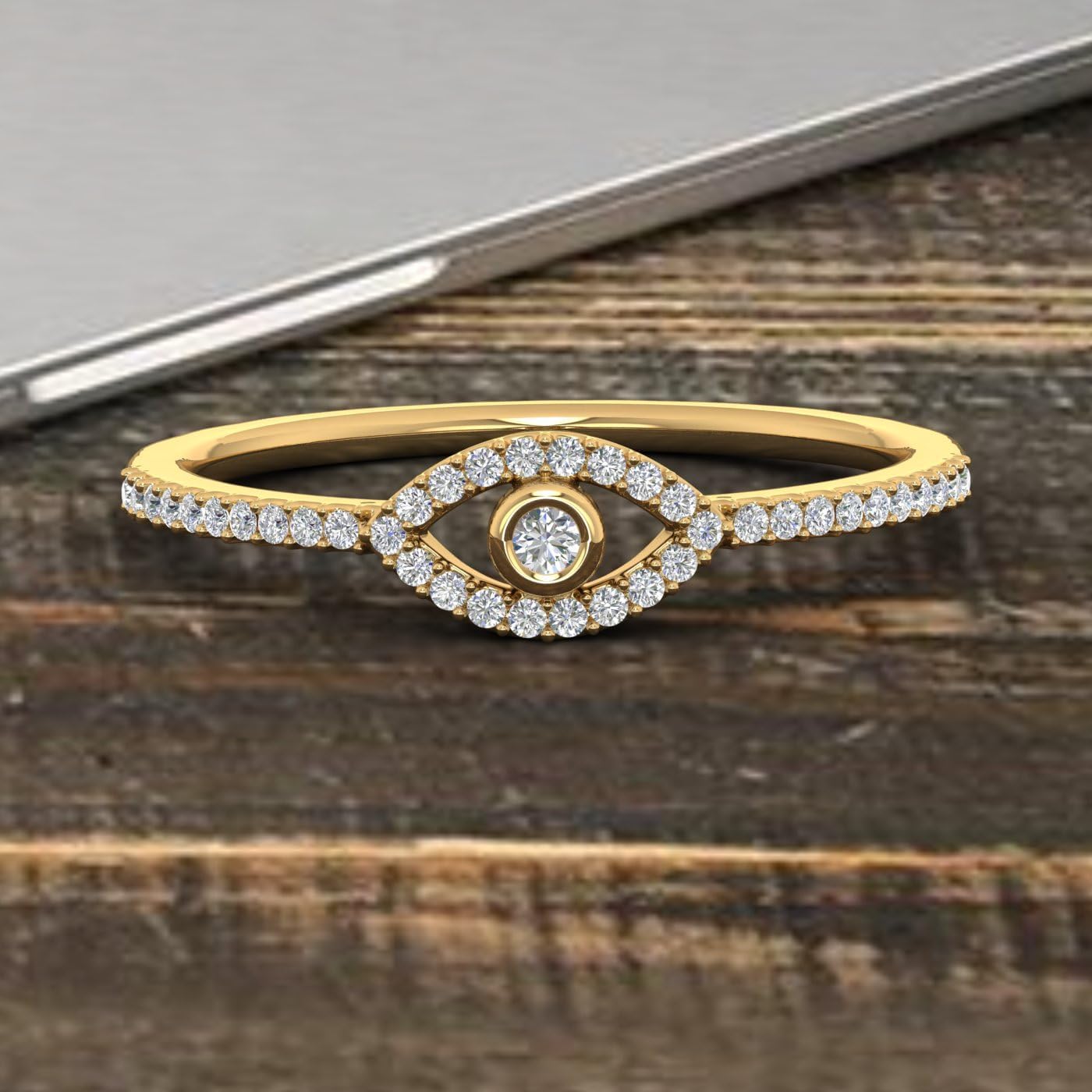 1/10 Carat Evil Eye Diamond Ring in 10K Solid Gold