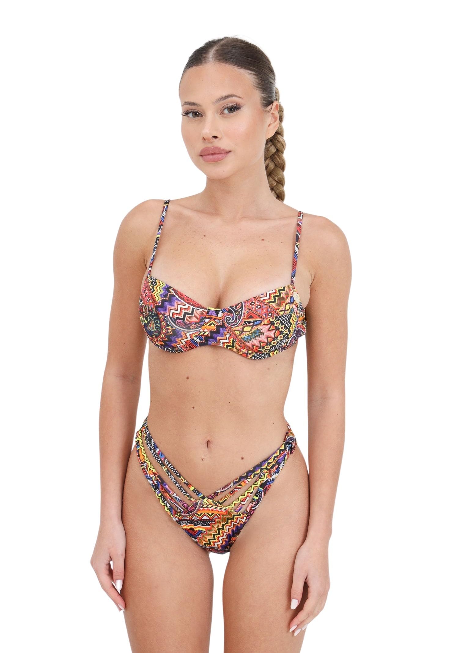 4GIVENESS Bikini da Donna Fantasia Etnica Balconcino e Slip con intrecci
