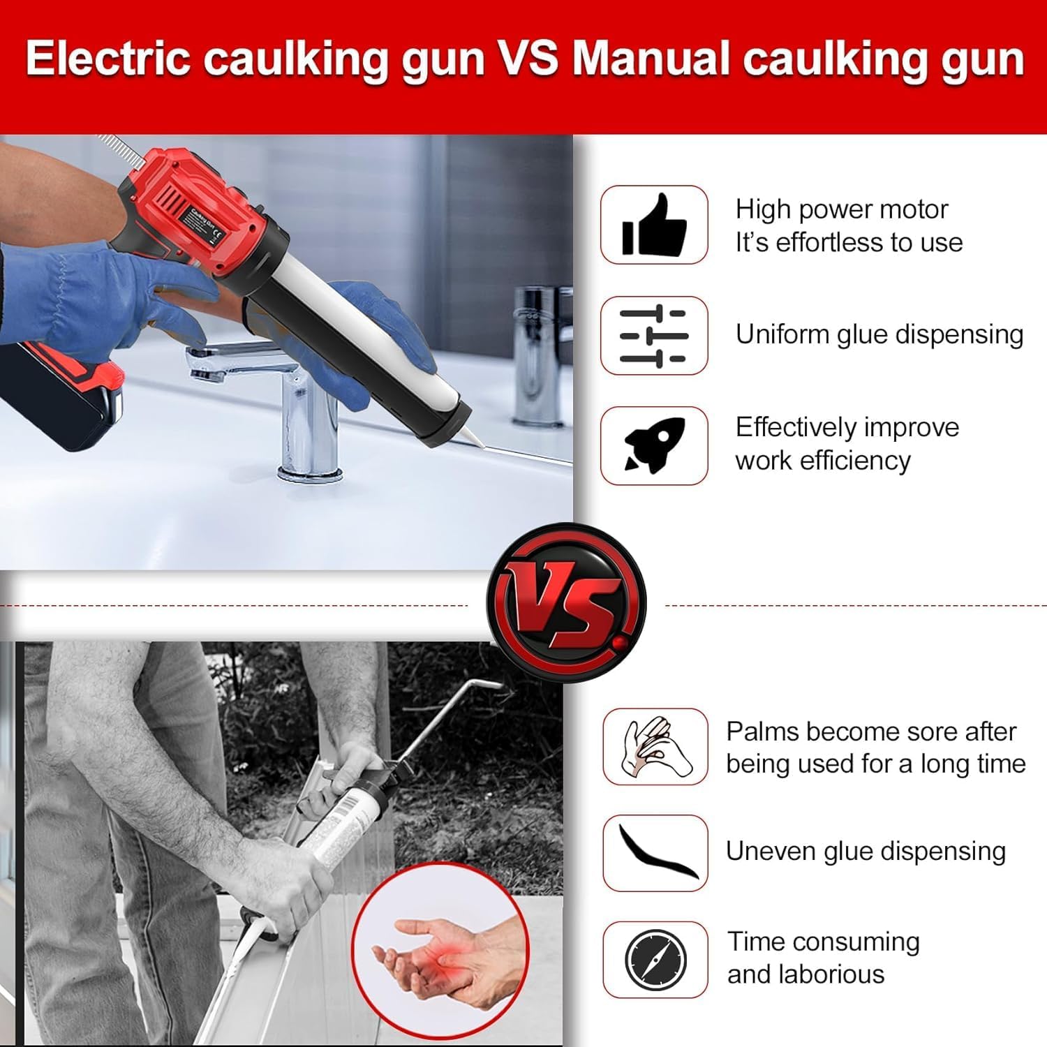 Cordless Caulking Gun Compatible with Makita Battery,No-Drip Caulking Gun with LED Light And Caulking tool kit,12oz/360ml,4-speed Adjustable Caulking Gun for Filling, Sealing(No Battery)
