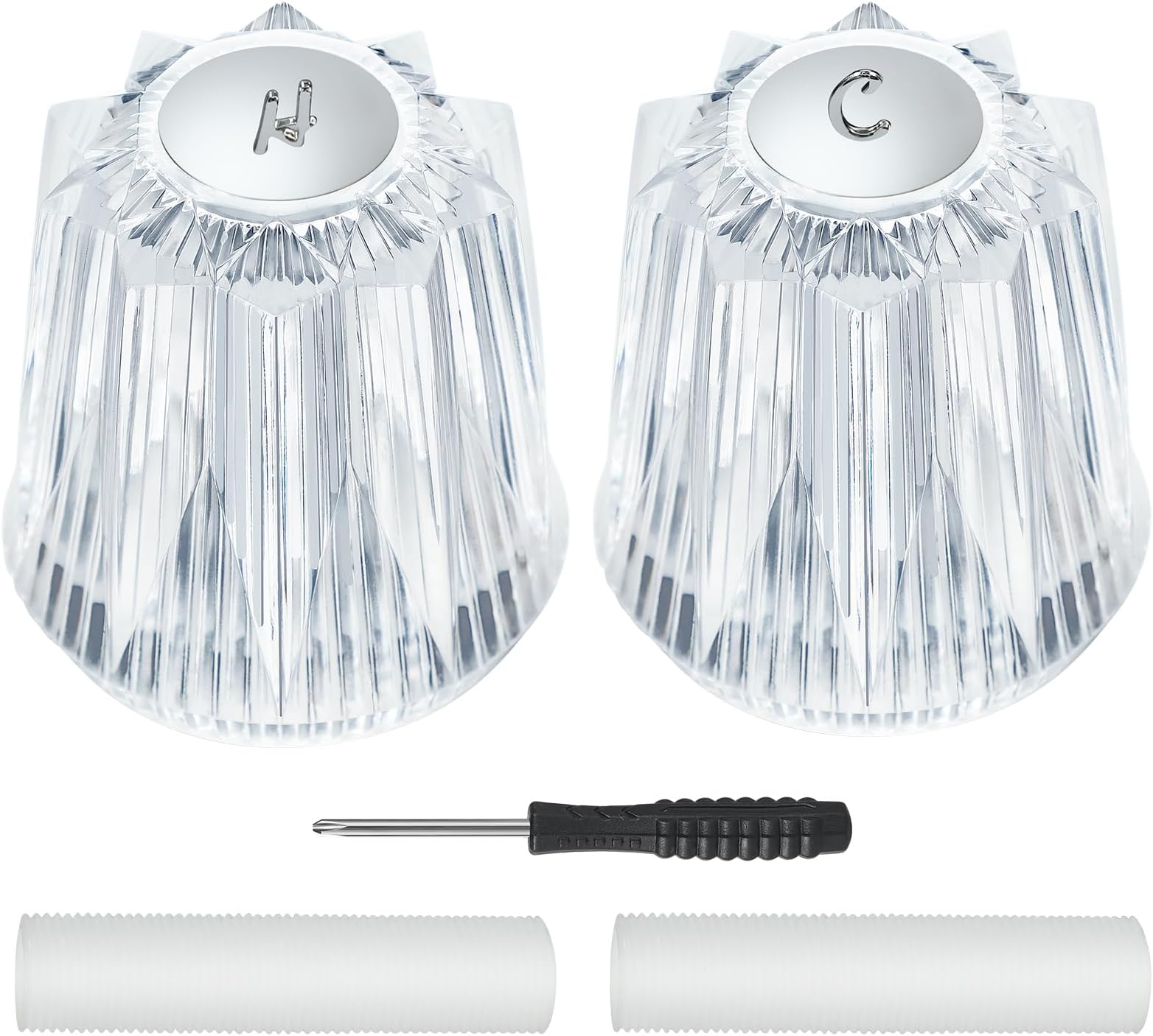 2 Piece Shower Knobs Replacement, Compatible with Price Pfister Windsor Tub and Shower Faucets, 12 Point Broach, Hot/Cold Shower Handles Replacement (Clear Acrylic) ﻿