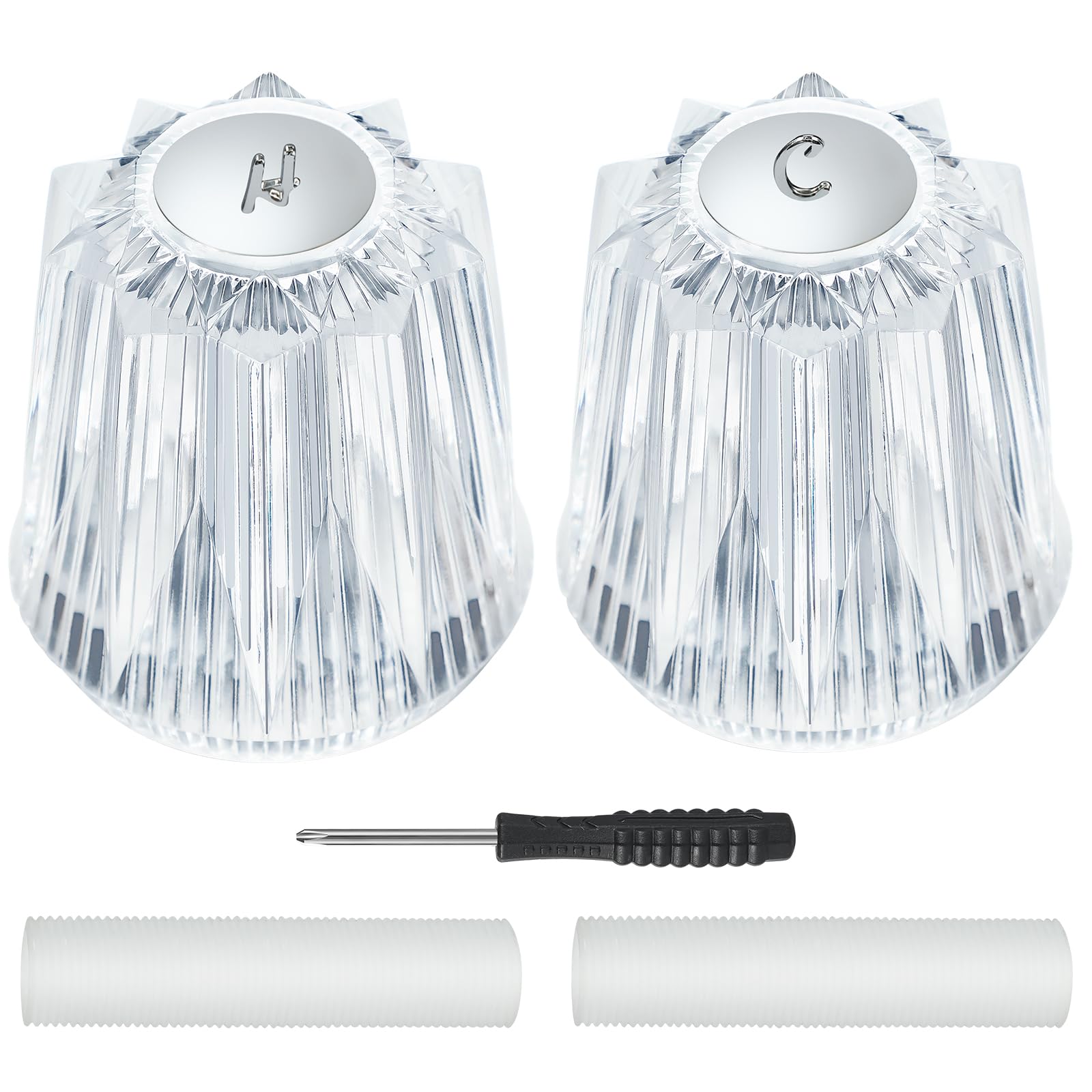 2 Piece Shower Knobs Replacement, Compatible with Price Pfister Windsor Tub and Shower Faucets, 12 Point Broach, Hot/Cold Shower Handles Replacement (Clear Acrylic) ﻿