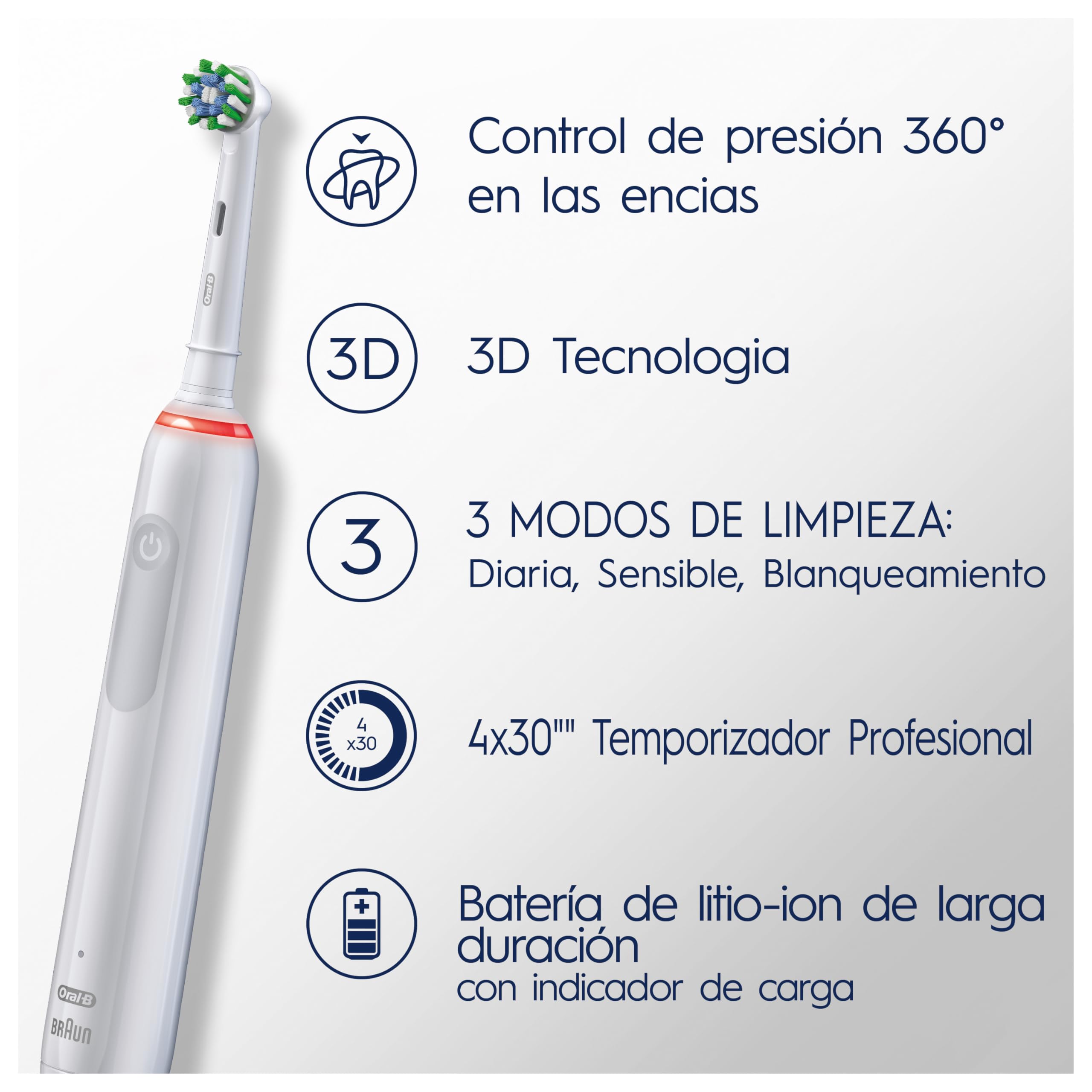 Oral-B Pro Series 3 Cepillo de Dientes Eléctrico con Mango Recargable y 2 Cabezales, Diseñado por Braun, Regalos Originales para Mujer y Hombre - Blanco